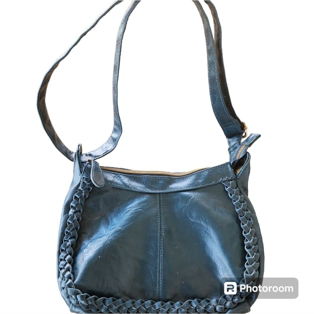 Bongo Mini Teal Leather Shoulder Bag Y2K Braided Punk Grunge Edgy Rugged Moto